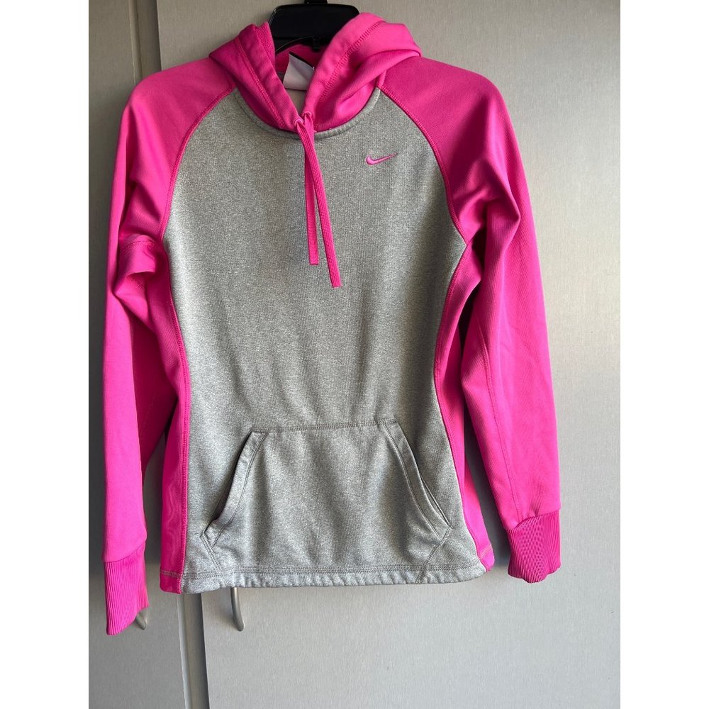 Nike Therma-Fit Women's XS Hoodie Pink Gray Pullover Kangaroo Pocket Athletic